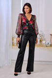 FAUX LEATHER WIDE LEG TROUSER Black