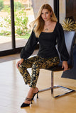 Floral Metallic Foil Print Jean Black/Gold