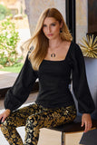 Ponte Long-Sleeve Square-Neck Top Black