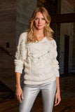 Pearl and Embellished Floral Open Stitch Sweater Off White
