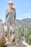 Silver Shimmer Snake Print Five-Pocket Pant Off White/Silver