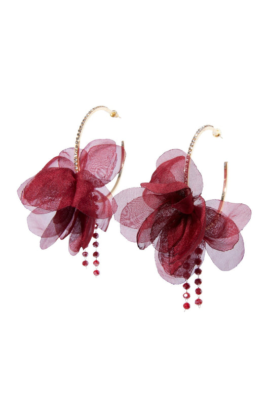 Chiffon Floral Detail Statement Hoop Red