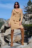 Cold-Shoulder Lurex Cowl-Neck Sweater Dress Gold