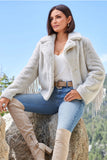 Fringe Faux-Fur Chubby Jacket Sea Salt