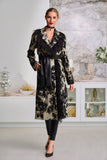Faux-Feather Trim Jacquard Statement Coat Black Multi