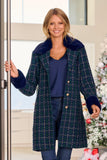 Removable Faux-Fur Trim Tweed Jacket Navy Multi
