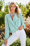 Metallic Surplice Knit Top Light Aqua