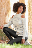 Foil Camo Cold-Shoulder Sweater Off White Silver