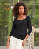 Beyond Travel Square-Neck Blouson Top Jet Black