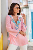 Shell Embellished V-Neck Tunic Top Almond Blossom