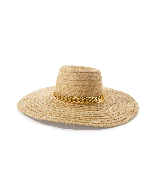 Raffia and Chain Trim Sun Hat Natural