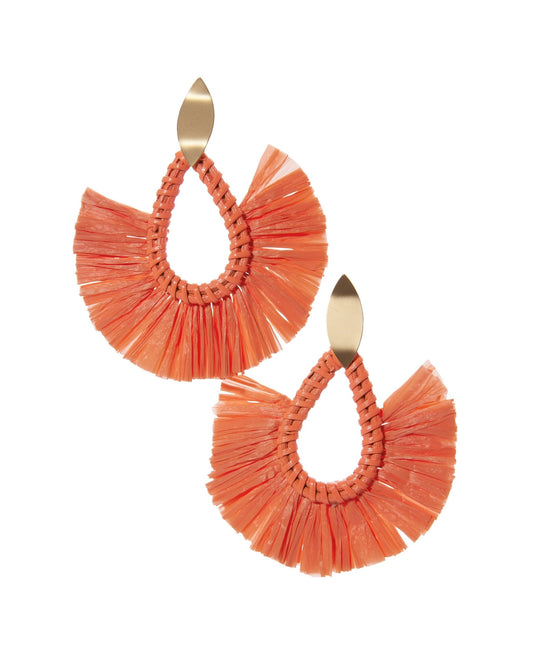 Straw Teardrop Earring Coral