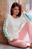 Ombre Embellished Sleeve Sweatshirt Off White Multi