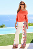Paisley Print French Terry Wide Leg Pant Ivory Multi
