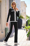 Collared Color Block Zip Sport Set Black/White