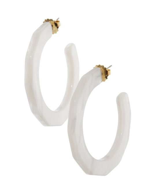 Glistening Resin Textured Hoop Earring White