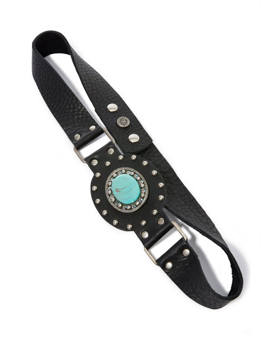 Stone And Studded Leather Waist Belt Black