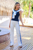Crochet Inset Lounge Pant Off White Multi