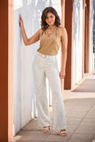 Knit Lace Straight-Leg Trouser Pant Off White