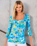 So Sexy Floral Printed Scoop-Neck Knit Top Blue Multi