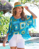Lurex Slouchy Crochet Poncho Blue Multi