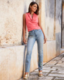 Bright Paisley Embellished Slim Straight-Leg Ankle Jean Light Denim