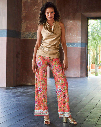 Reflecting Scrolls Knit Palazzo Pant Orange Multi