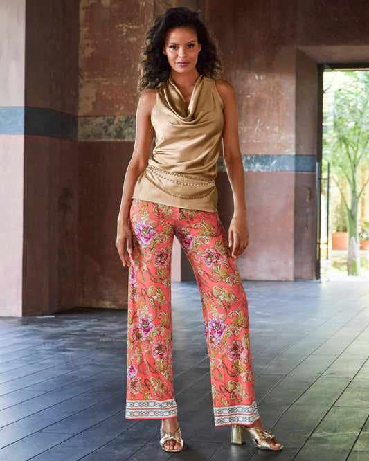 Reflecting Scrolls Knit Palazzo Pant Orange Multi