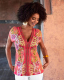 Status Printed Drawstring Knit Top Orange Multi
