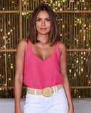 V Neck Linen Tank Top Pink