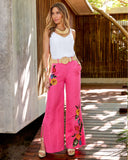 Floral Embellished Linen Pant Pink Multi