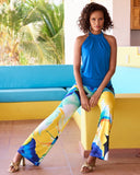 Valencia Florals Knit Palazzo Pant Blue/Yellow