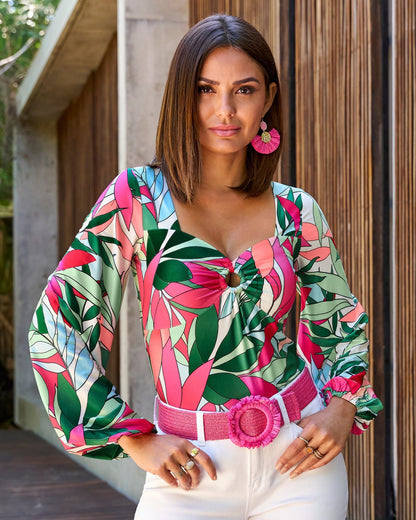 Palma Rainforest Sweetheart Ring Knit Top Multi