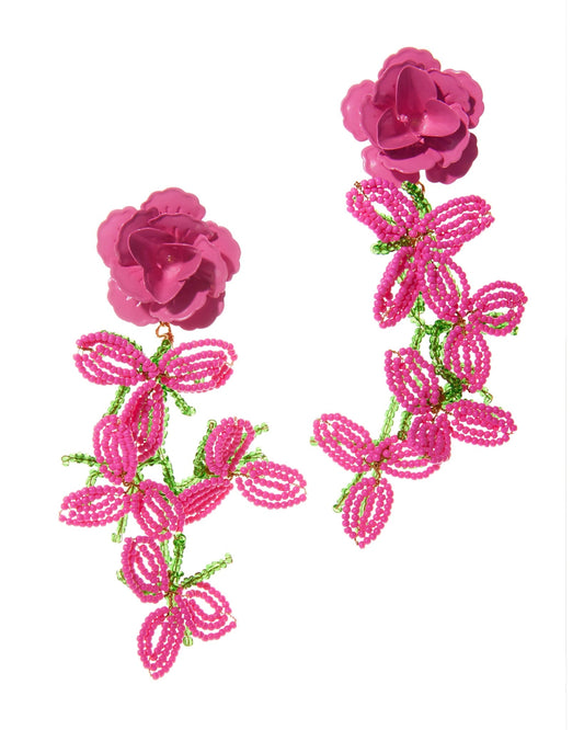 Statement Beaded Floral Earring Pink Multi