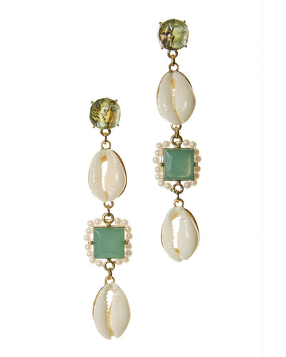 Shell and Gem Mix Drop Earring Multi
