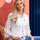 Embellished Lace Three-Quarter Sleeve Denim Jacket White