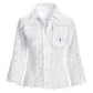 Embellished Lace Three-Quarter Sleeve Denim Jacket White