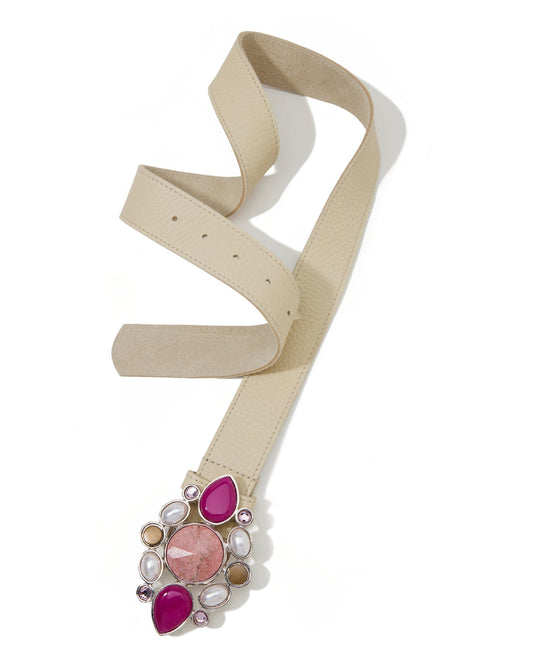 Color Pop Stone and Pearl Buckle Belt Pink Multi