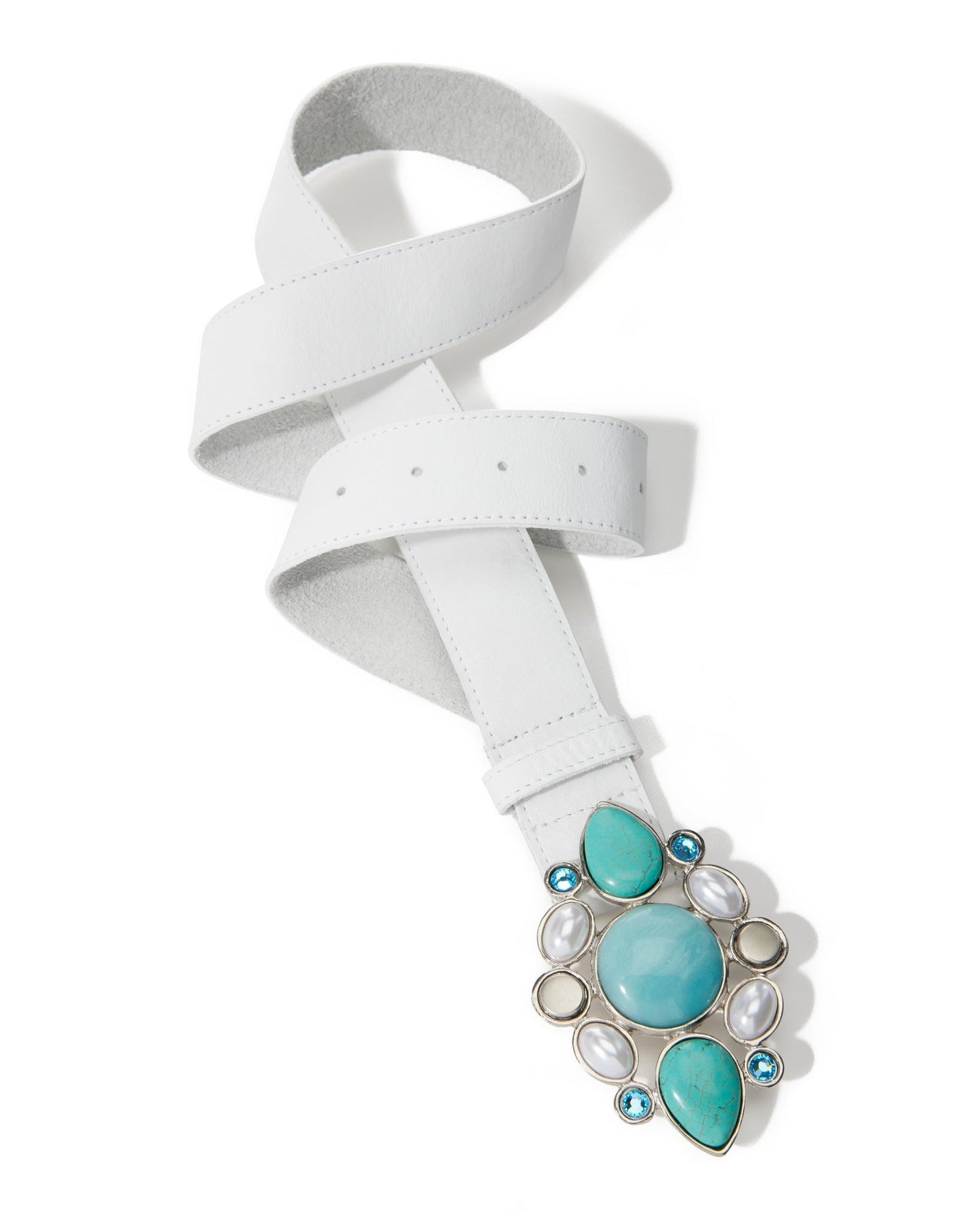 Color Pop Stone and Pearl Buckle Belt Blue Multi