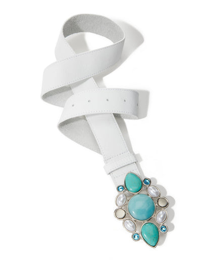 Color Pop Stone and Pearl Buckle Belt Blue Multi