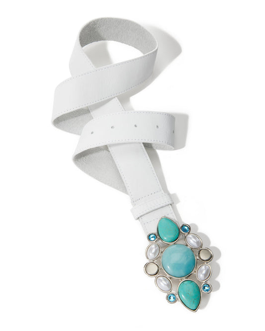 Color Pop Stone and Pearl Buckle Belt Blue Multi