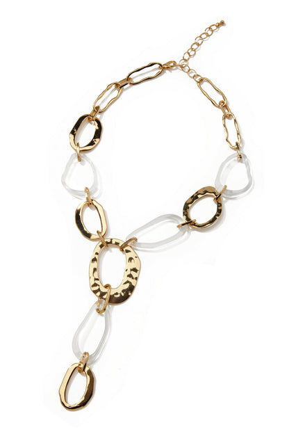 Hammered Oval & Lucite Necklace Gold/Clear