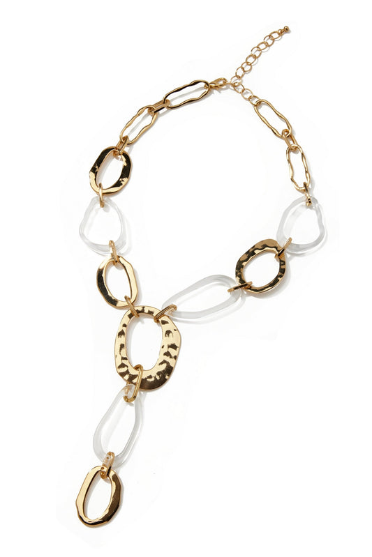 Hammered Oval & Lucite Necklace Gold/Clear