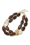 Layered Wood & Pearl Necklace Brown Multi