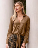 Tie Front Button Up Charmeuse Blouse Thrush