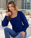 Cashmere Square-Neck Button-Cuff Sweater Royal