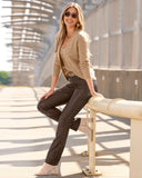 Newport Studded Faux Leather Five Pocket Slim Straight Pant Chocolate/Brass