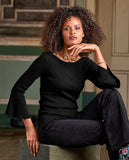 Ribbed Boatneck Flare Sleeve Sweater Black