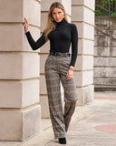 Malibu Shimmer Plaid Wide Leg Trouser Pant Tan/Black Multi