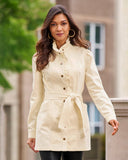 Ruffle Trim Denim Utility Jacket Off White